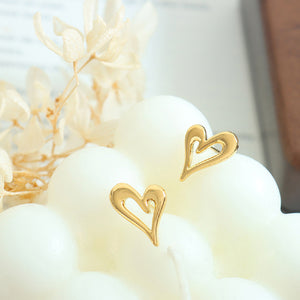 Fashion Simple Plated Gold 316L Stainless Steel Hollow Heart Stud Earrings