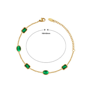Fashion Elegant Plated Gold 316L Stainless Steel Geometric Green Cubic Zirconia Bracelet