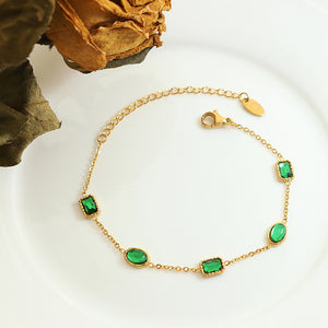 Fashion Elegant Plated Gold 316L Stainless Steel Geometric Green Cubic Zirconia Bracelet