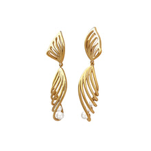 Load image into Gallery viewer, Fashion Temperament Plated Gold 316L Stainless Steel Hollow Ribbon Earrings with Imitation Pearls