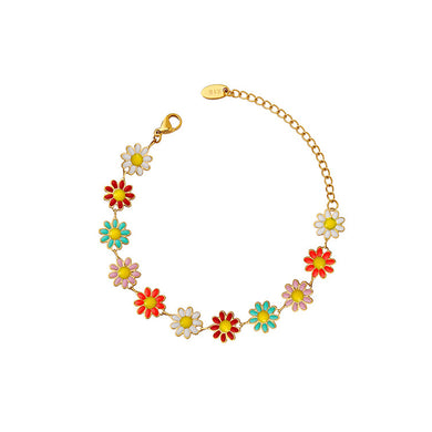 Fashion Temperament Plated Gold 316L Stainless Steel Enamel Colorful Flower Bracelet
