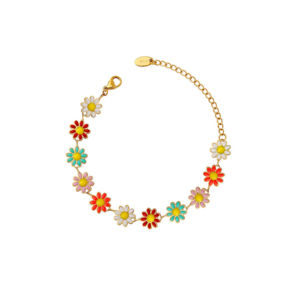 Fashion Temperament Plated Gold 316L Stainless Steel Enamel Colorful Flower Bracelet