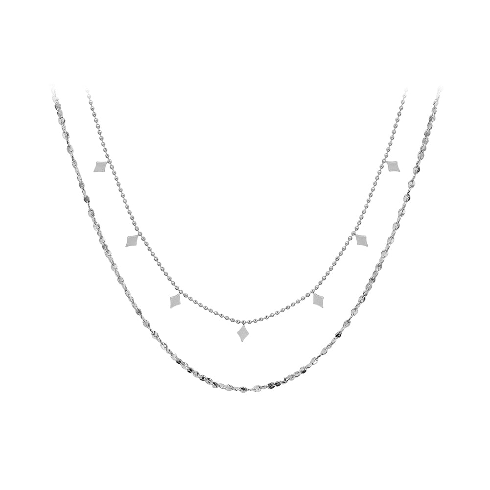 Simple Temperament 316L Stainless Steel Geometric Diamond Double Layer Necklace