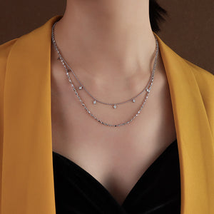 Simple Temperament 316L Stainless Steel Geometric Diamond Double Layer Necklace