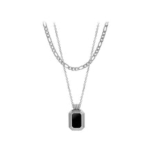 Load image into Gallery viewer, Fashion Simple 316L Stainless Steel Geometric Square Black Shell Pendant with Double Layer Necklace