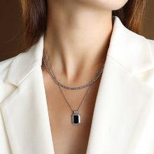 Load image into Gallery viewer, Fashion Simple 316L Stainless Steel Geometric Square Black Shell Pendant with Double Layer Necklace
