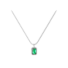 Load image into Gallery viewer, Simple Fashion 316L Stainless Steel Geometric Square Pendant with Green Cubic Zirconia and Necklace