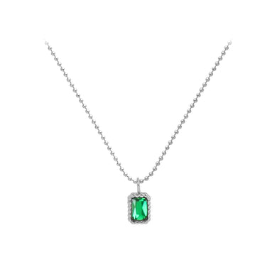 Simple Fashion 316L Stainless Steel Geometric Square Pendant with Green Cubic Zirconia and Necklace
