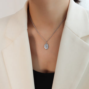 Fashion Elegant 316L Stainless Steel Rose Geometric Oval Pendant with Necklace