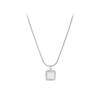 Simple Fashion 316L Stainless Steel Geometric Square White Shell Pendant with Necklace