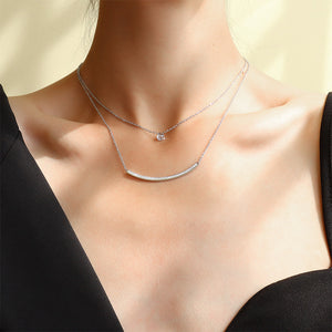 Simple and Creative Smiley Curved Geometric 316L Stainless Steel Double Layer Necklace with Cubic Zirconia