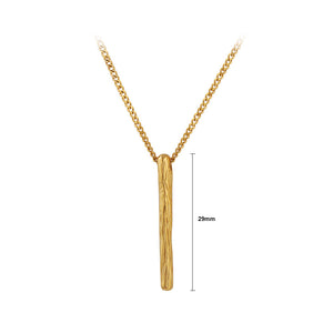 Fashion Simple Plated Gold 316L Stainless Steel Pattern Geometric Strip Long Pendant with Necklace