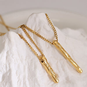 Fashion Simple Plated Gold 316L Stainless Steel Pattern Geometric Strip Long Pendant with Necklace