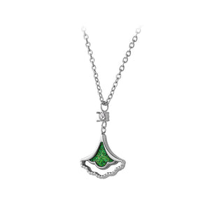 Fashion Simple 316L Stainless Steel Green Ginkgo Leaf Pendant with Necklace