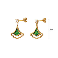 Load image into Gallery viewer, Fashion Simple Plated Gold 316L Stainless Steel Green Ginkgo Leaf Earrings with Cubic Zirconia