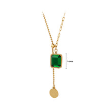 Load image into Gallery viewer, Fashion Temperament Plated Gold 316L Stainless Steel Geometric Square Tassel Pendant with Green Cubic Zirconia and Necklace