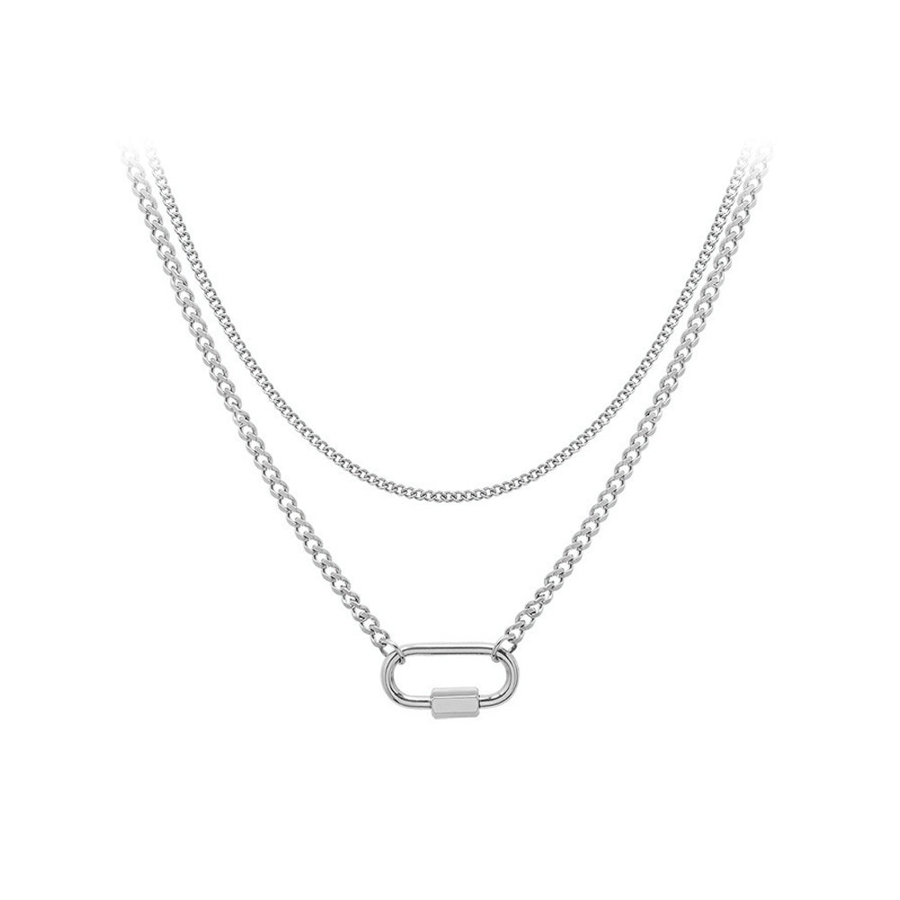 Simple Fashion 316L Stainless Steel Hollow Oval Pendant with Double Layer Necklace