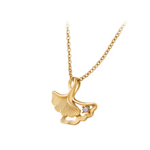 Load image into Gallery viewer, Fashion Simple Plated Gold 316L Stainless Steel Ginkgo Leaf Pendant with Cubic Zirconia and Necklace