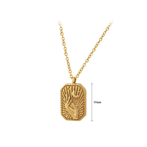 Fashion Personality Plated Gold 316L Stainless Steel Hand Hold Moon Geometric Square Pendant with Necklace