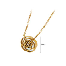 Load image into Gallery viewer, Fashion Romantic Plated Gold 316L Stainless Steel Hollow Rose Shell Pendant with Cubic Zirconia and Necklace