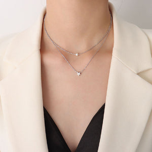 Simple Fashion 316L Stainless Steel Star Pendant with Imitation Pearl and Double Layer Necklace