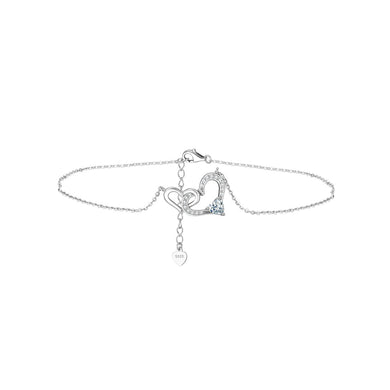 925 Sterling Silver Simple Romantic Double Heart Anklet with Cubic Zirconia