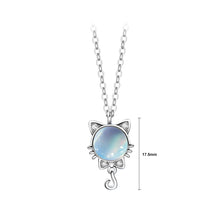 Load image into Gallery viewer, 925 Sterling Silver Fashion Cute Cat Moonstone Pendant with Cubic Zirconia and Necklace