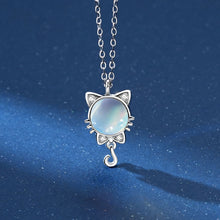 Load image into Gallery viewer, 925 Sterling Silver Fashion Cute Cat Moonstone Pendant with Cubic Zirconia and Necklace