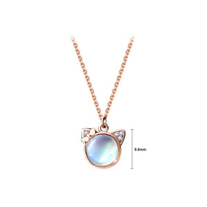925 Sterling Silver Plated Rose Gold Fashion Cute Cat Moonstone Pendant with Cubic Zirconia and Necklace