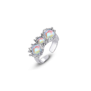 925 Sterling Silver Fashion Temperament Irregular Geometric Colorful Imitation Moonstone Adjustable Open Ring