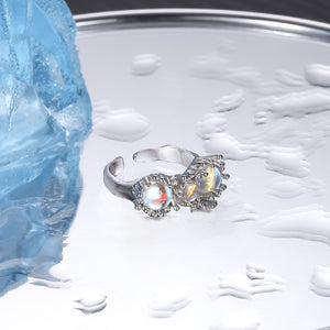 925 Sterling Silver Fashion Temperament Irregular Geometric Colorful Imitation Moonstone Adjustable Open Ring
