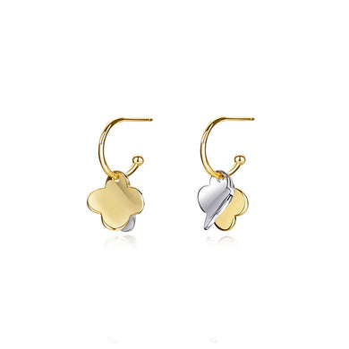 925 Sterling Silver Plated Gold Fashion Simple Two Tone Four-leafed Clover Earrings