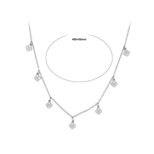 925 Sterling Silver Simple Fashion Four-leafed Clover Necklace with Cubic Zirconia