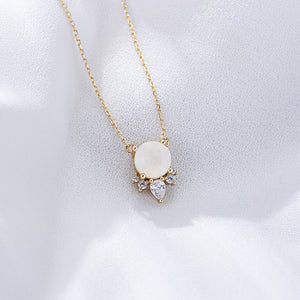 925 Sterling Silver Plated Gold Fashion Simple Geometric Moonstone Pendant with Cubic Zirconia and Necklace