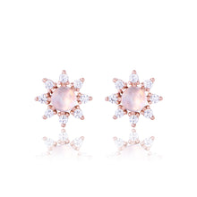 Load image into Gallery viewer, 925 Sterling Silver Plated Rose Gold Fashion Simple Sunflower Moonstone Stud Earrings with Cubic Zirconia