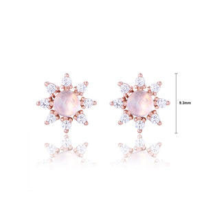 925 Sterling Silver Plated Rose Gold Fashion Simple Sunflower Moonstone Stud Earrings with Cubic Zirconia