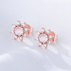 925 Sterling Silver Plated Rose Gold Fashion Simple Sunflower Moonstone Stud Earrings with Cubic Zirconia