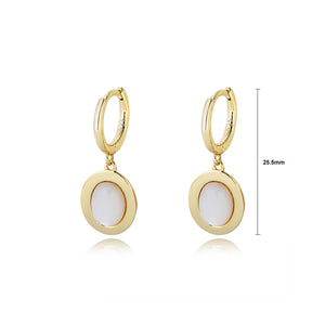 925 Sterling Silver Plated Gold Fashion Elegant Geometric Oval Mother-of-pearl Earrings