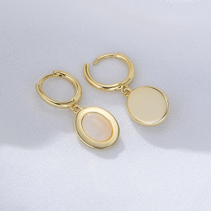 925 Sterling Silver Plated Gold Fashion Elegant Geometric Oval Mother-of-pearl Earrings