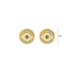 925 Sterling Silver Plated Gold Fashion Personality Devil's Eye Geometric Round Stud Earrings with cubic Zirconia