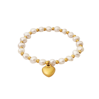 Fashion Temperament Plated Gold 316L Stainless Steel Heart Beaded Irregular Imitation Pearl Bracelet