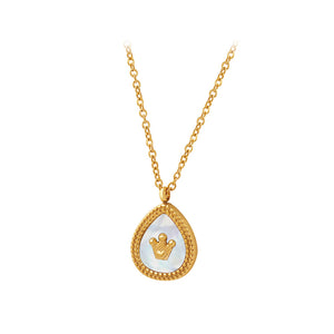 Fashion Simple Plated Gold 316L Stainless Steel Crown Geometric Shell Water Drop Pendant with Necklace