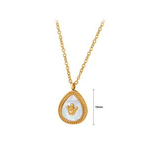 Fashion Simple Plated Gold 316L Stainless Steel Crown Geometric Shell Water Drop Pendant with Necklace
