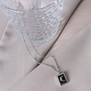 Fashion Simple 316L Stainless Steel Moon Geometric Square Pendant with Necklace