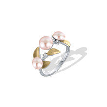 Load image into Gallery viewer, 925 Sterling Silver Fashion Simple Gold Leaf Purple Freshwater Pearl Adjustable Open Ring