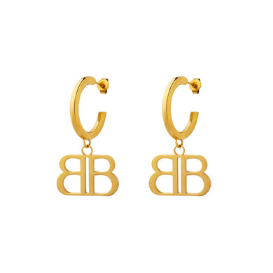 Fashion Personality Plated Gold 316L Stainless Steel Double Alphabet B Geometric Earrings