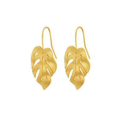 Fashion Simple Plated Gold Frosted Leaf Earrings