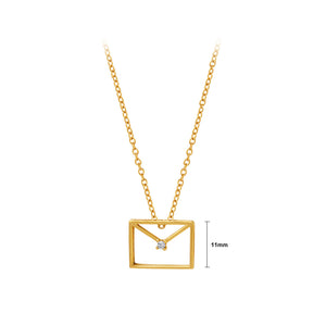Fashion Creative Plated Gold 316L Stainless Steel Hollow Envelope Pendant with Cubic Zirconia and Necklace