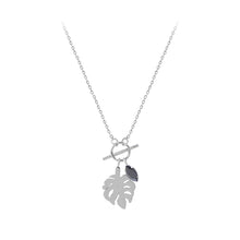 Load image into Gallery viewer, Fashion Temperament 316L Stainless Steel Leaf Pendant with Black Cubic Zirconia and Necklace