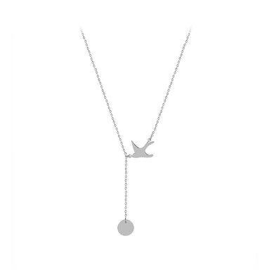 Fashion Simple 316L Stainless Steel Bird Tassel Medal Pendant with Necklace